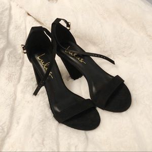 Lulu’s black ankle strap block heels